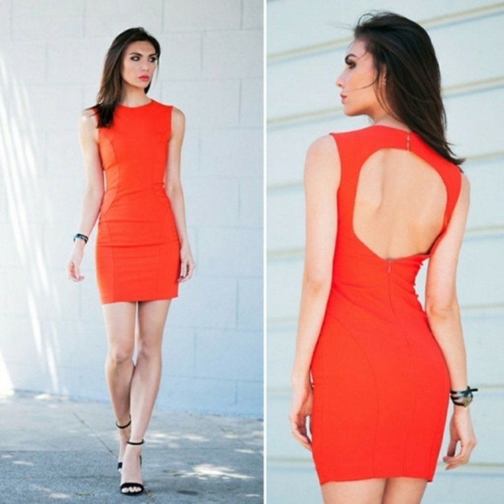 Zara Open Back Cutout Mini Dress Orange Large - Picture 1 of 9